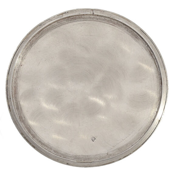 Crafted from platinum, the open faced case is hallmarked twice with the French Platinum hallmark (dog's head) and the rim and bracket are adorned with diamonds Crafted from platinum, the open faced case is hallmarked twice with the French Platinum hallmark (dog's head) and the rim and bracket are adorned with diamonds