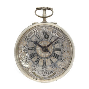 English silver verge watch with mock pendulum and painting Circa 1710