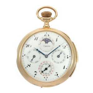 Swiss 18 carat gold and enamel watch with seven complications Circa 1922