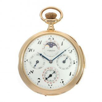 Swiss 18 carat gold and enamel watch with seven complications Circa 1922