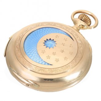 Swiss 18 carat gold and enamel watch with seven complications Circa 1922