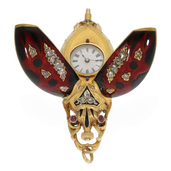Swiss 18K gold scarab form cylinder pendant watch Circa 1870