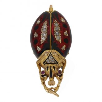 Swiss 18K gold scarab form cylinder pendant watch Circa 1870