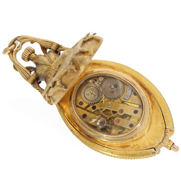 Swiss 18K gold scarab form cylinder pendant watch Circa 1870 Swiss 18K gold scarab form cylinder pendant watch Circa 1870