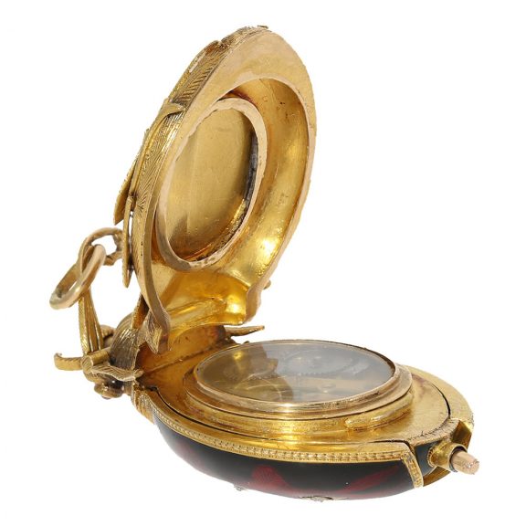 Swiss 18K gold scarab form cylinder pendant watch Circa 1870 Swiss 18K gold scarab form cylinder pendant watch Circa 1870