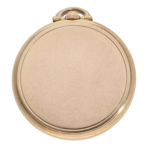 The plain open faced case itself is made of 18 Carat rose gold The plain open faced case itself is made of 18 Carat rose gold