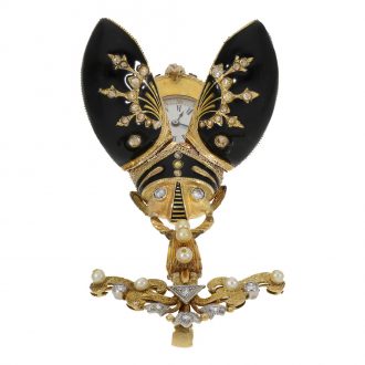 Swiss gold, enamel, pearl and diamond set scarab form watch Circa 1870