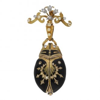 Swiss gold, enamel, pearl and diamond set scarab form watch Circa 1870