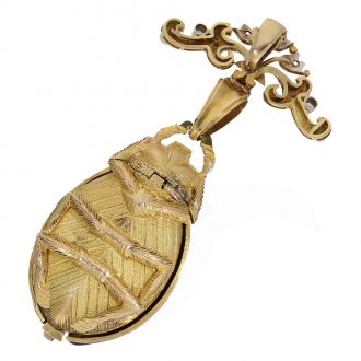 Swiss gold, enamel, pearl and diamond set scarab form watch Circa 1870