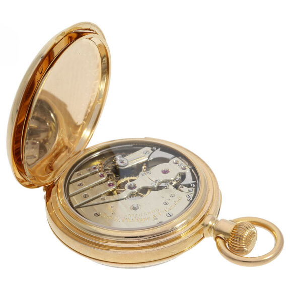 Swiss gold open faced minute repeating watch Circa 1883 Swiss gold open faced minute repeating watch Circa 1883