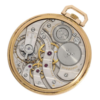 The top quality movement bears a double Geneva seal, a mark of exceptional quality and has precision Geneva striping finish, adjustments made in eight positions and is adorned with eighteen jewels.
