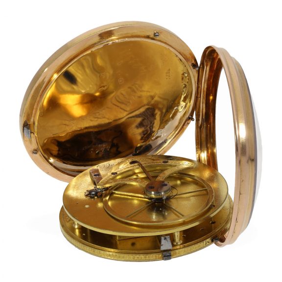 Swiss 18 carat gold watch with mock pendulum Circa 1800 Swiss 18 carat gold watch with mock pendulum Circa 1800