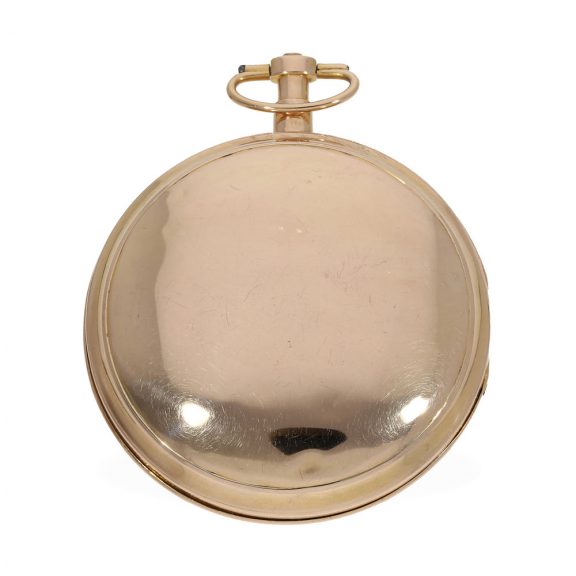 Swiss 18 carat gold watch with mock pendulum Circa 1800 Swiss 18 carat gold watch with mock pendulum Circa 1800