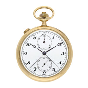 Swiss 18 carat gold split seconds chronograph with register Circa 1920