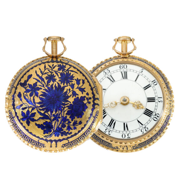 English 22 carat gold enamel double cased watch Circa 1769 English 22 carat gold enamel double cased watch Circa 1769