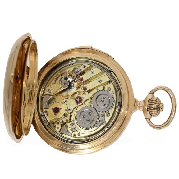 Swiss 14 carat gold savonnette with minute repeater Circa 1900 Swiss 14 carat gold savonnette with minute repeater Circa 1900