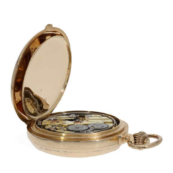 Swiss 14 carat gold savonnette with minute repeater Circa 1900 Swiss 14 carat gold savonnette with minute repeater Circa 1900