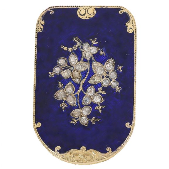 Swiss 18 Carat gold enamel lorgnette set with diamonds Circa 1848 Swiss 18 Carat gold enamel lorgnette set with diamonds Circa 1848