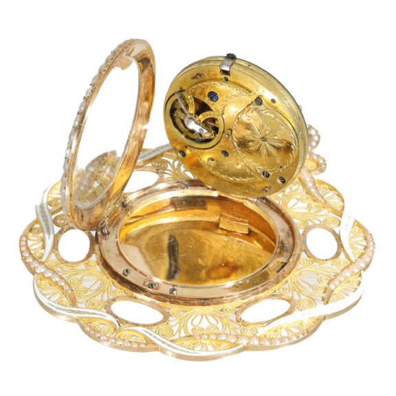 Swiss 18 carat gold gold and enamel pendant watch Circa 1780 Swiss 18 carat gold gold and enamel pendant watch Circa 1780