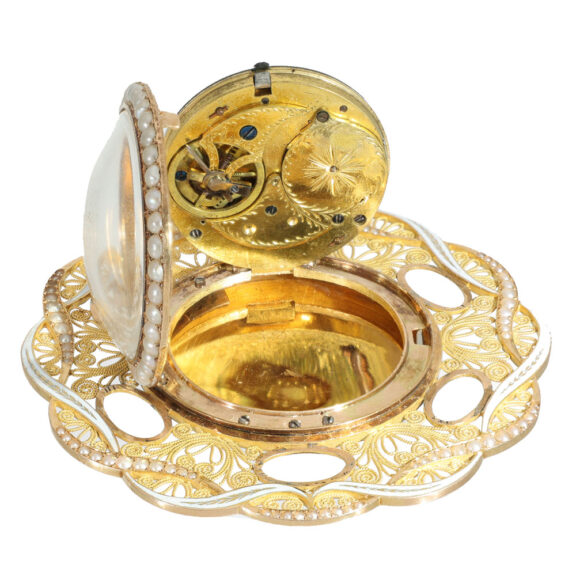 Swiss 18 carat gold gold and enamel pendant watch Circa 1780 Swiss 18 carat gold gold and enamel pendant watch Circa 1780