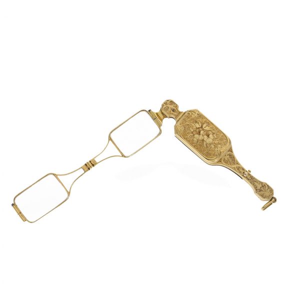 Fine Swiss 18 carat gold lorgnette with concealed watch Circa 1850 Fine Swiss 18 carat gold lorgnette with concealed watch Circa 1850