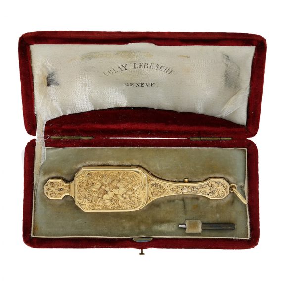 Fine Swiss 18 carat gold lorgnette with concealed watch Circa 1850 Fine Swiss 18 carat gold lorgnette with concealed watch Circa 1850