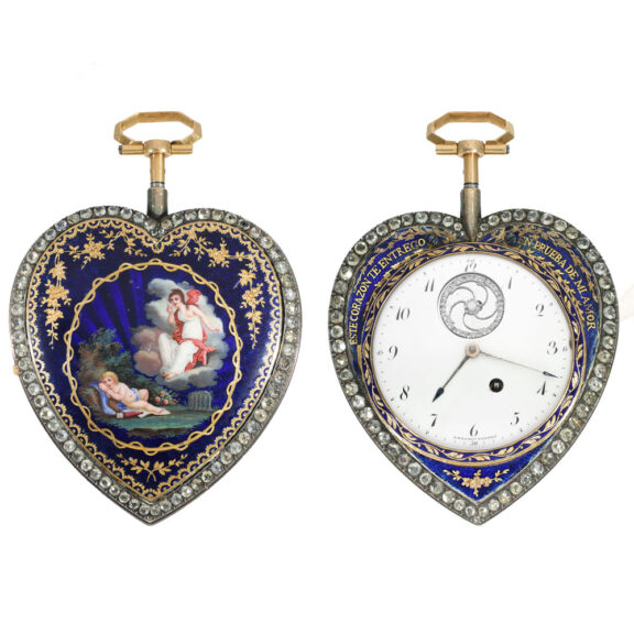 Swiss 18 carat gold and enamel heart form watch Circa 1790 Swiss 18 carat gold and enamel heart form watch Circa 1790