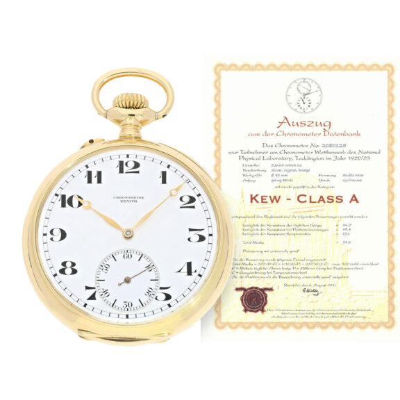 Unique Swiss gold open faced chronometer watch Circa 1920 Unique Swiss gold open faced chronometer watch Circa 1920
