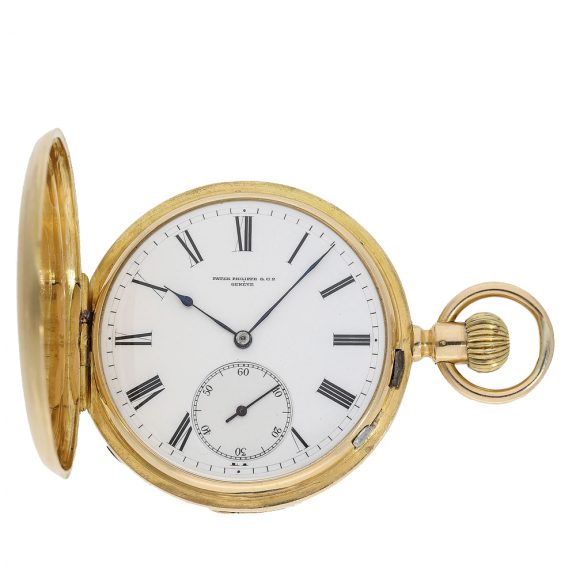 Swiss gold hunting case pocket watch in a rare version Circa 1884