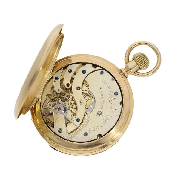 Swiss gold hunting case pocket watch in a rare version Circa 1884 Swiss gold hunting case pocket watch in a rare version Circa 1884