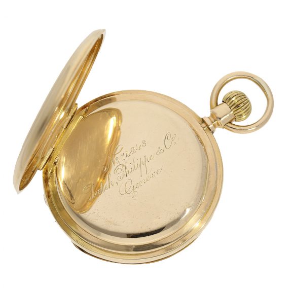 Swiss gold hunting case pocket watch in a rare version Circa 1884 Swiss gold hunting case pocket watch in a rare version Circa 1884