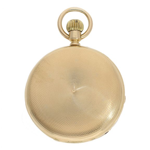 Swiss gold hunting case pocket watch in a rare version Circa 1884 Swiss gold hunting case pocket watch in a rare version Circa 1884