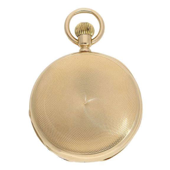 Swiss gold hunting case pocket watch in a rare version Circa 1884 Swiss gold hunting case pocket watch in a rare version Circa 1884