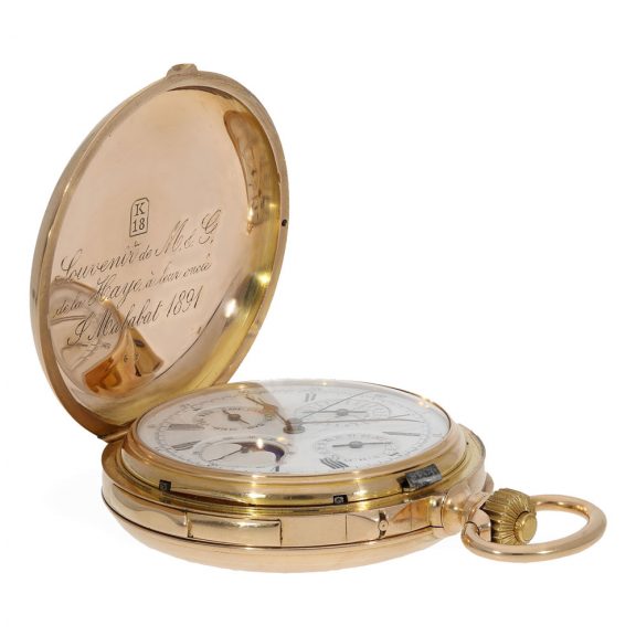 French 18 carat gold watch with eight complications Circa 1891 French 18 carat gold watch with eight complications Circa 1891
