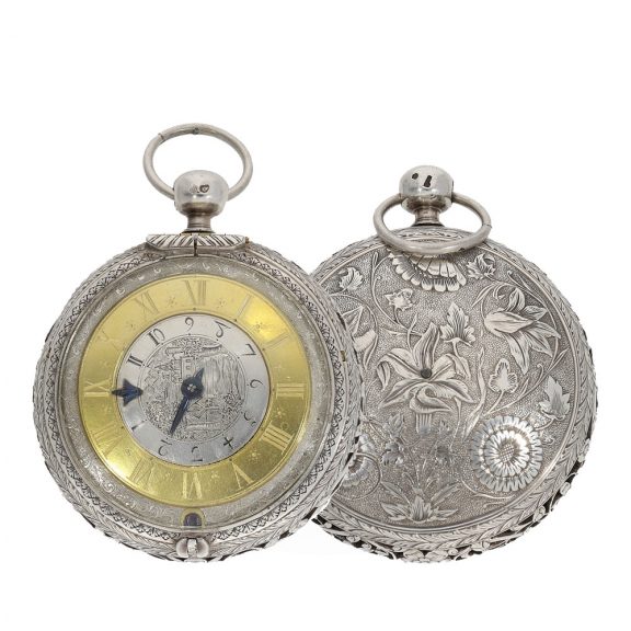 French silver early coach clock with self strike and alarm Circa 1660 French silver early coach clock with self strike and alarm Circa 1660