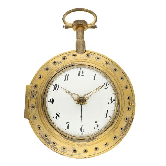 German fire gilt brass highly complicated coach clock Circa 1770