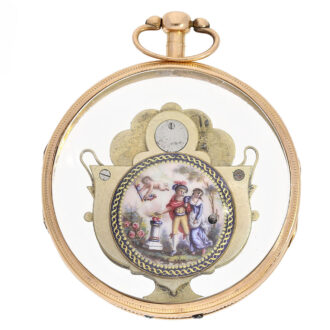 Rare Swiss 18K rose gold glazed verge pocket watch Circa 1780