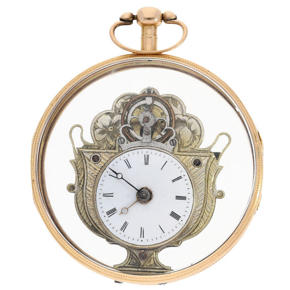 Rare Swiss 18K rose gold glazed verge pocket watch Circa 1780