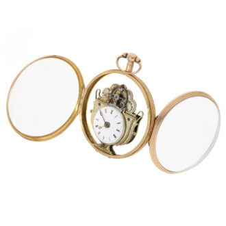 Rare Swiss 18K rose gold glazed verge pocket watch Circa 1780