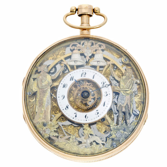 Gold skeletonized repeater with figured automaton Circa 1810