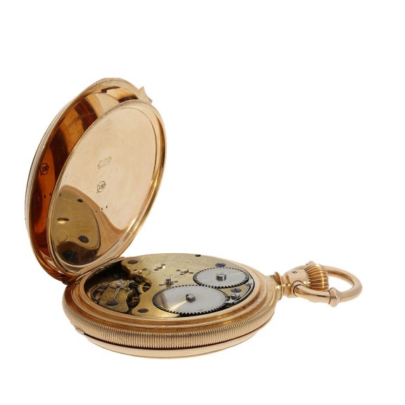 Heavy German 18K gold hunting cased pocket w Heavy German 18K gold hunting cased pocket w