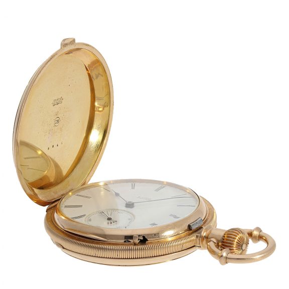 Heavy German 18K gold hunting cased pocket w Heavy German 18K gold hunting cased pocket w