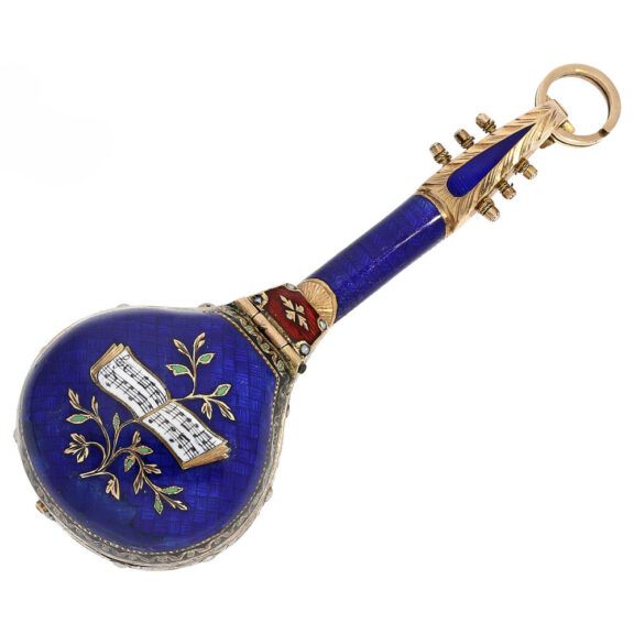 Austrian exquisite gold enamel mandolin form watch Circa 1800 Austrian exquisite gold enamel mandolin form watch Circa 1800
