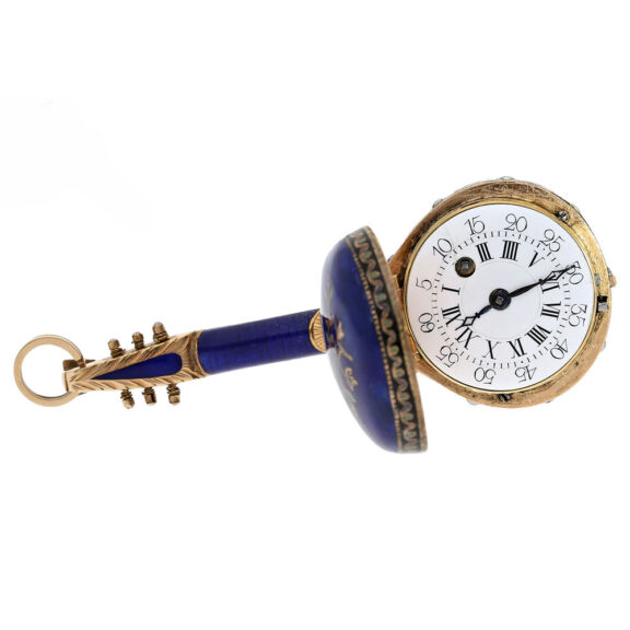 Austrian exquisite gold enamel mandolin form watch Circa 1800