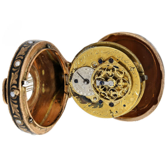 Austrian exquisite gold enamel mandolin form watch Circa 1800 Austrian exquisite gold enamel mandolin form watch Circa 1800