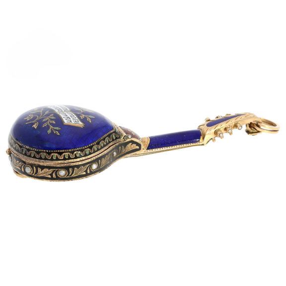 Austrian exquisite gold enamel mandolin form watch Circa 1800 Austrian exquisite gold enamel mandolin form watch Circa 1800