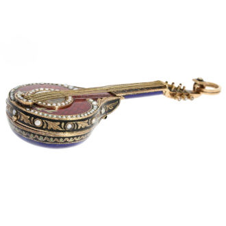 Austrian exquisite gold enamel mandolin form watch Circa 1800