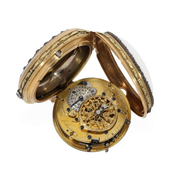 Swiss 18K gold, enamel and diamond set verge watch Circa 1770 Swiss 18K gold, enamel and diamond set verge watch Circa 1770