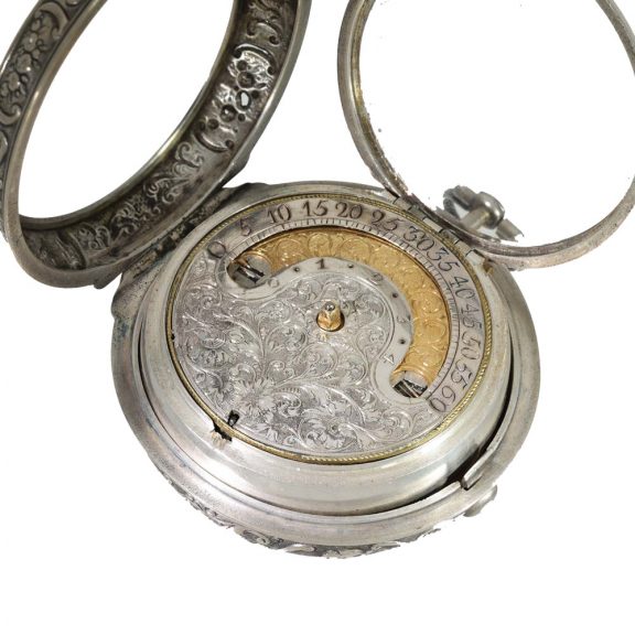 Unusual English silver watch with wandering hours Circa 1690 Unusual English silver watch with wandering hours Circa 1690