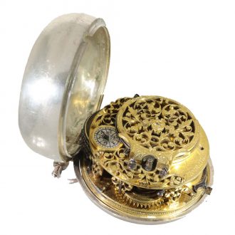 Unusual English silver watch with wandering hours Circa 1690